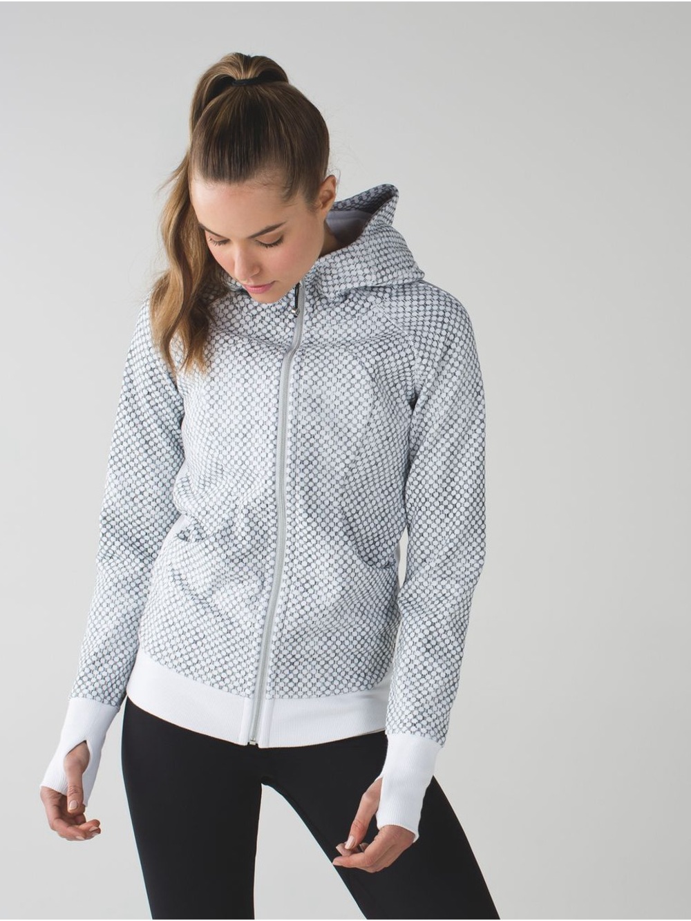 Lululemon Scuba Hoodie III Dottie Eyelet White Black / White size 8